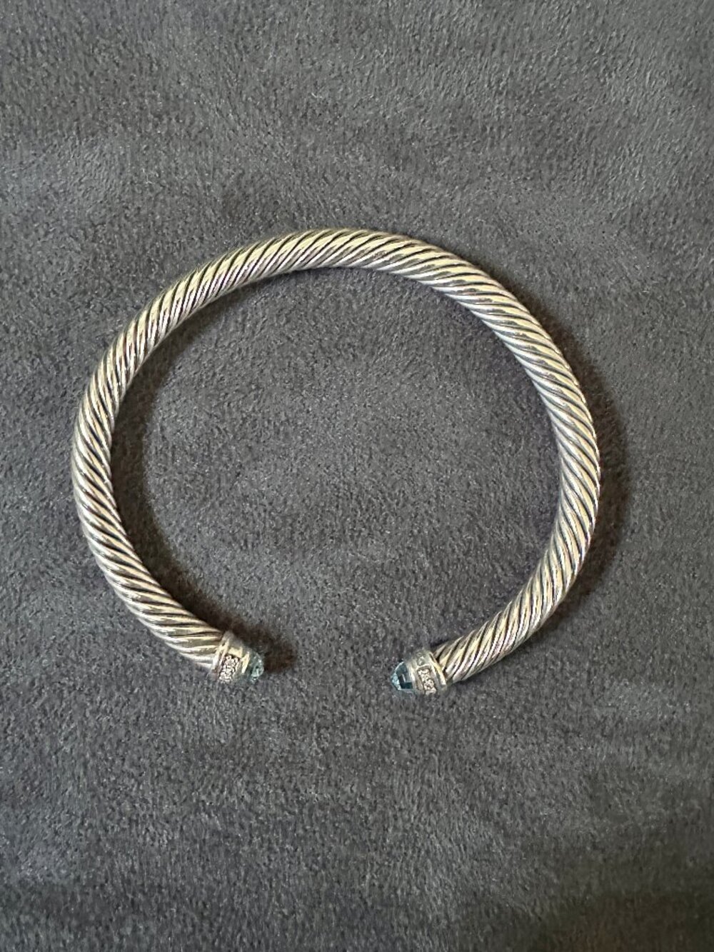 David Yurman Cable Cuff Bracelet w/ Blue Topaz & White Diamonds - 5 mm - Sz Med - Picture 13 of 16